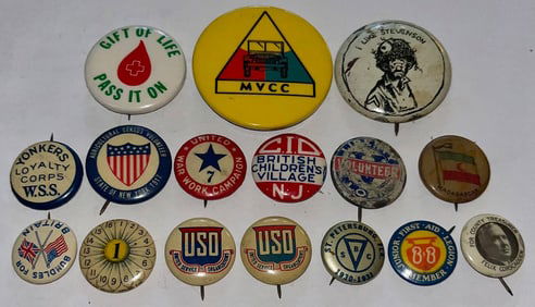 LOT OF 16 VARIOUS WWI / WWII PIN BACK BUTTONS
