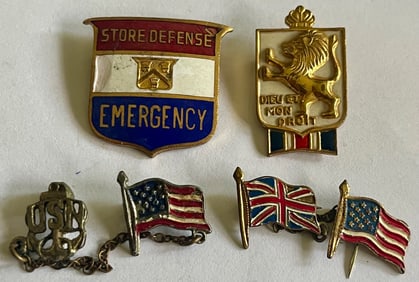 LOT OF 4 WWII MILITARY PINS INCLUDING STORE DEFENSE