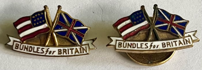 LOT OF 2 ENAMELED "BUNDLES FOR BRITAIN" PINS