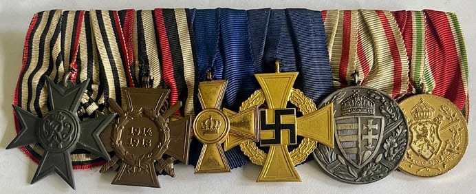GERMAN 3RD REICH MEDAL & RIBBON BAR WITH 6 MEDALS