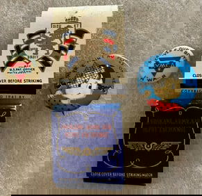 LOT OF 4 MILITARY RELATED ITEMS - MATCHBOOKS, PIN BACK BUTTONS