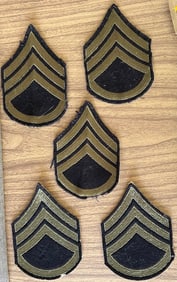 LOT OF 5 WWII U.S ARMY TECHNICAL SERGEANT BLACK FELT ISSUE SHOULDER PATCH