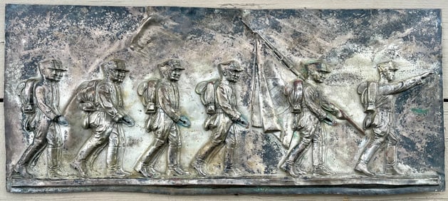 UNIQUE WWII GERMAN NAZI NICKEL PLATED COPPER WALL PLAQUE - SOLDIERS