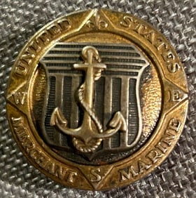 WWII U.S. STERLING SILVER MERCHANT MARINE OFFICER COLLAR INSIGNIA BUTTON