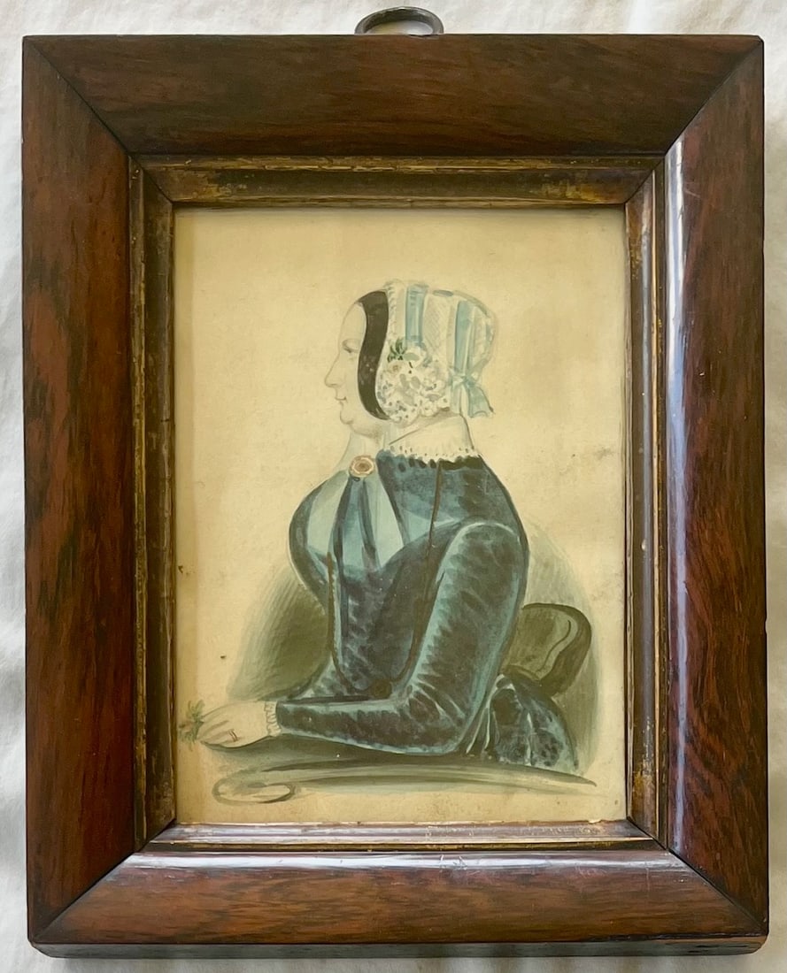 19TH C. FRAMED WATERCOLOR PORTRAIT OF MAIDEN (1 of 6)