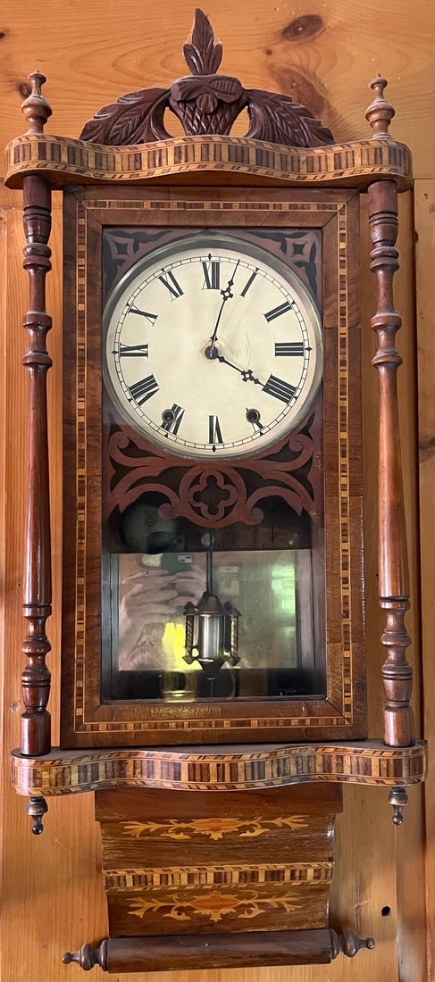 19TH C. ENGLISH TUNBRIDGE MARQUETRY INLAID WALL CLOCK (1 of 10)