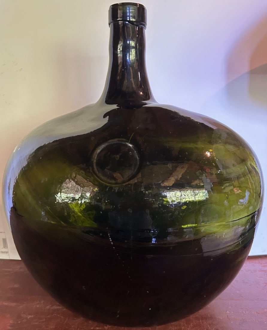 LG. 19TH C. GREEN HAND BLOWN DEMI-JOHN BOTTLE (1 of 10)