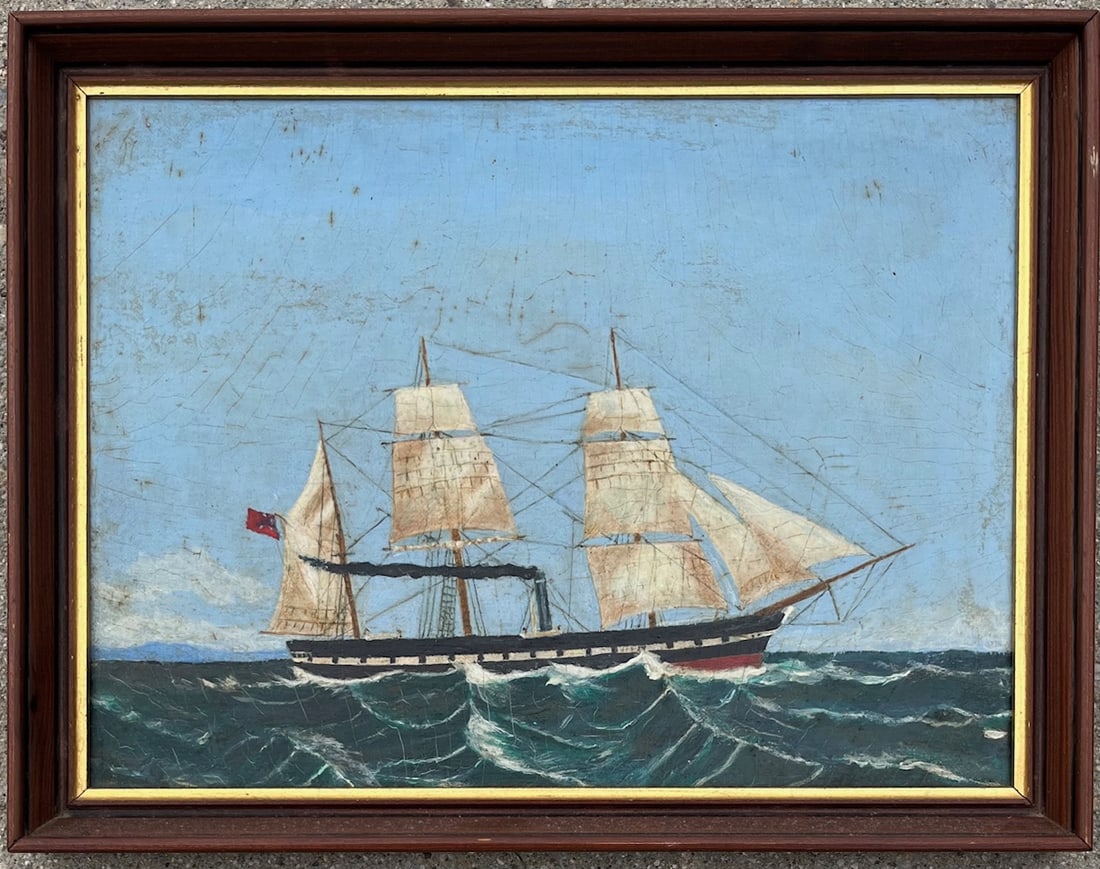 SEASCAPE PAINTING WITH STEAM / CLIPPER SHIP "STEAM SHIP, ARGO, SAILED 1853" (1 of 9)