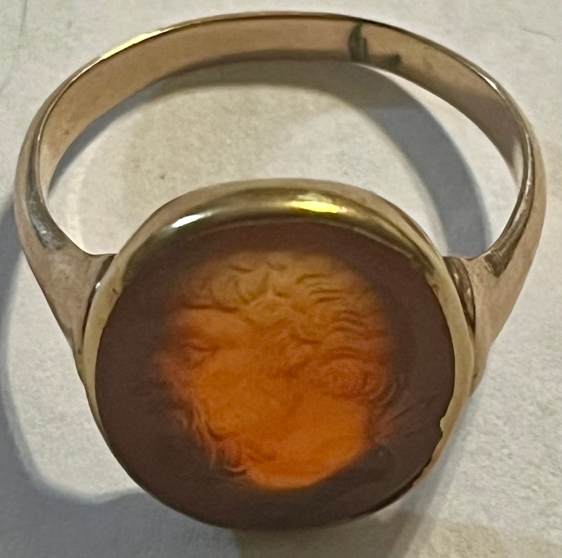 18K YELLOW GOLD GEORGIAN CITRINE INTAGLIO HERCULES RING - 5.4 GRAMS (1 of 9)