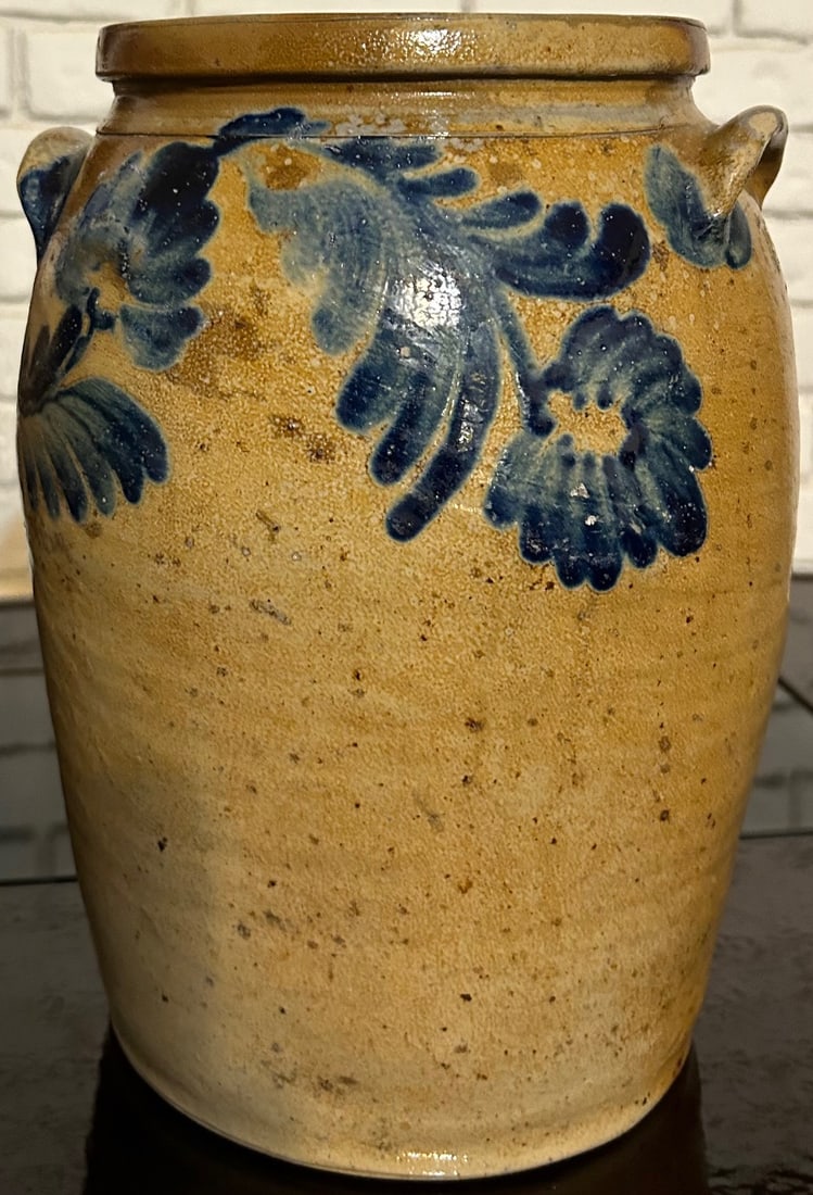 19TH C. BLUE DEC. STONEWARE CROCK (1 of 7)