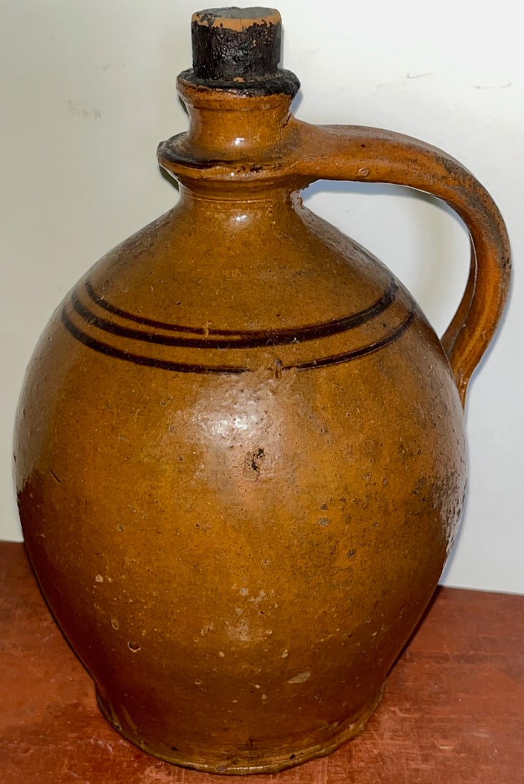 19TH C. FRENCH REDWARE OVOID JUG WITH BANDING (1 of 8)