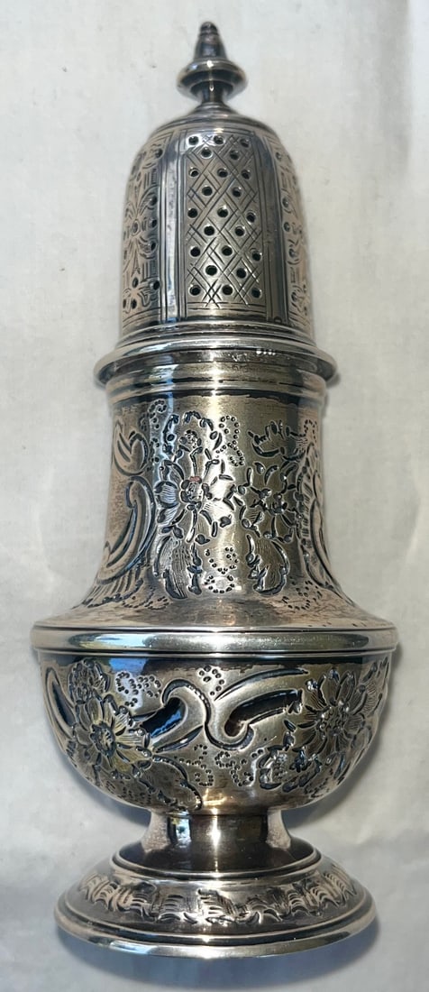 ELABORATE 18TH CENTURY STERLING SILVER GEORGE III SUGAR CASTER (1 of 9)