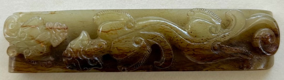 CHINESE CARVED AGATE / JADE BELT BUCKLE WITH DRAGONS (1 of 15)