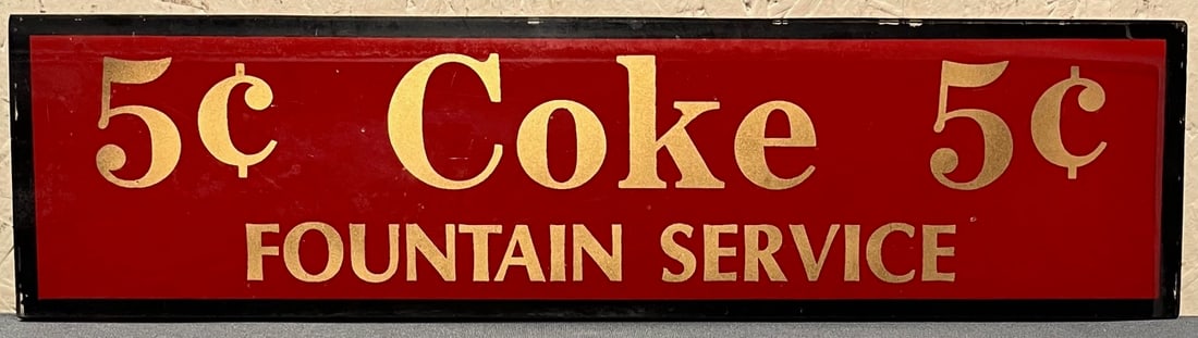 ORIGINAL GLASS 5 CENT COCA COLA FOUNTAIN SERVICE ADVERTISING SIGN (1 of 6)