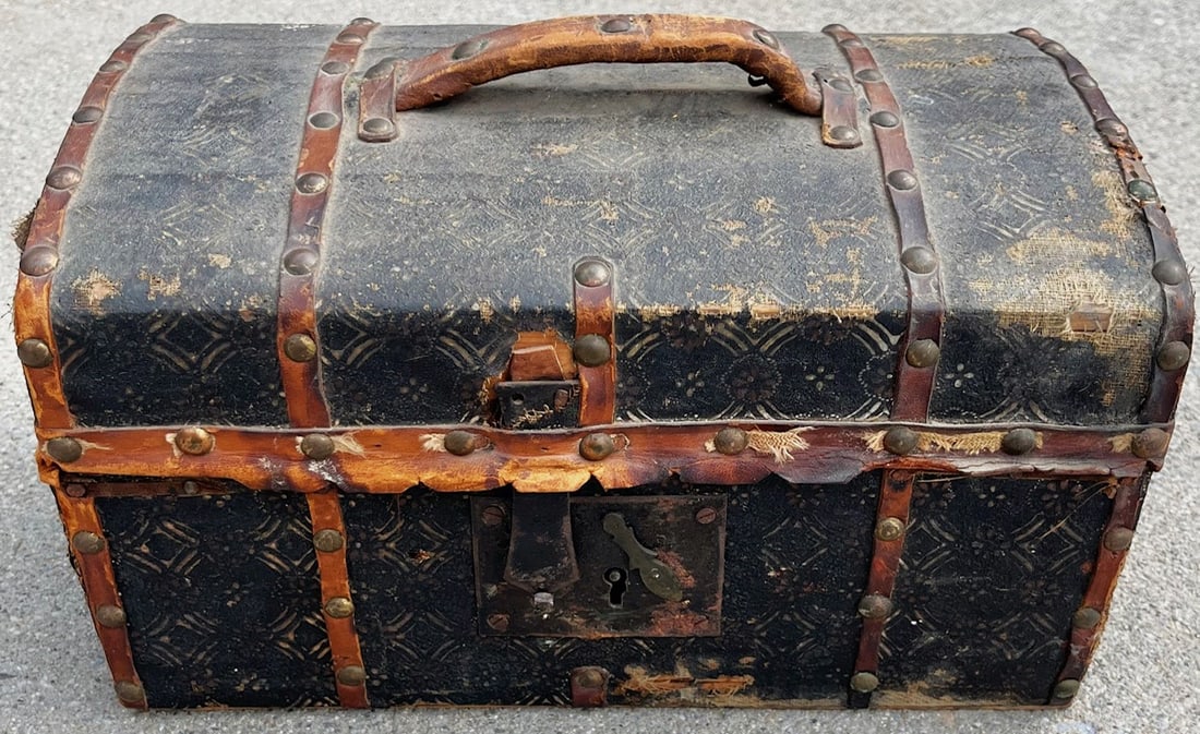 19TH C. LEATHER COVERED WOODEN DOMETOP DOCUMENT BOX (1 of 11)