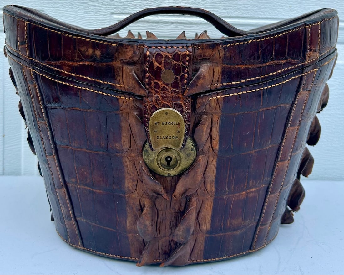UNIQUE 19TH C. ALLIGATOR LEATHER TOP HAT HAT BOX - GLASGOW SCOTLAND (1 of 14)