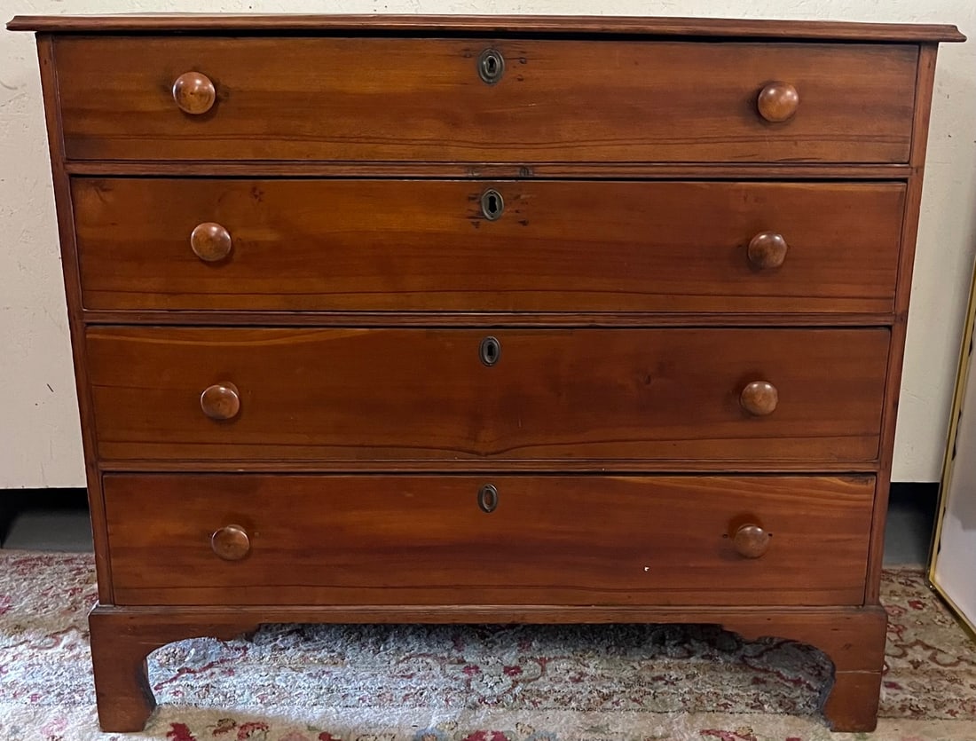 LATE 18TH EARLY 19TH C. FEDERAL 4 DRAWER CHERRY CHEST WITH BRACKET BASE (1 of 11)