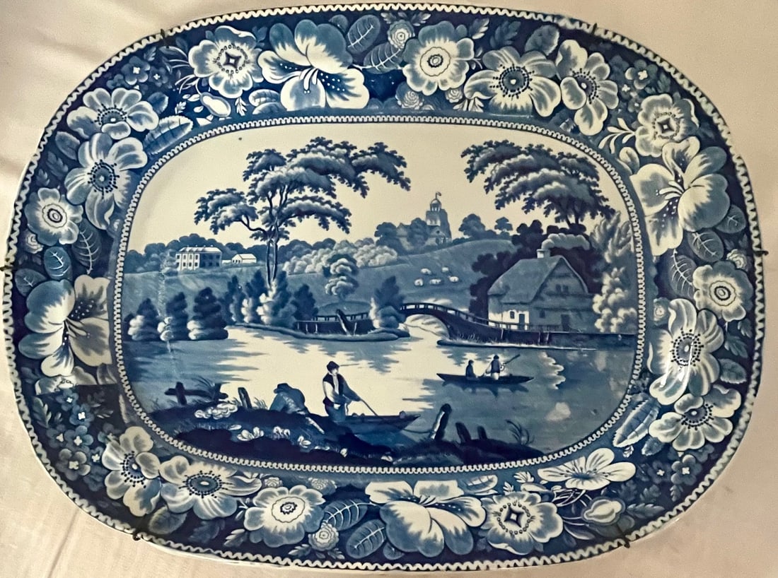 LG. BLUE TRANSFER STAFFORDSHIRE PLATTER, JOHN MEIR & SON TUNSTALL, C. 1825-30 (1 of 9)