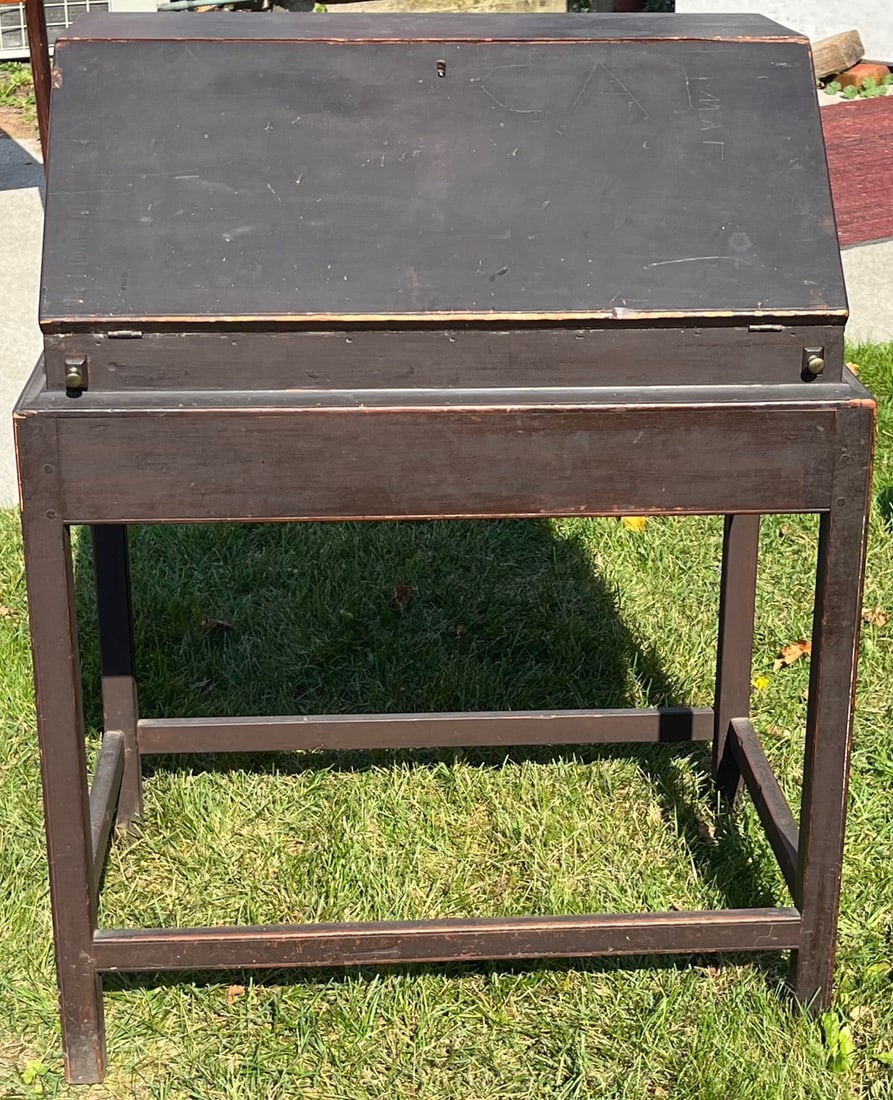 18TH C. COUNTRY CHIPPENDALE DESK ON FRAME IN EARLY / ORIGINAL 'PUTTY' PAINT (1 of 15)