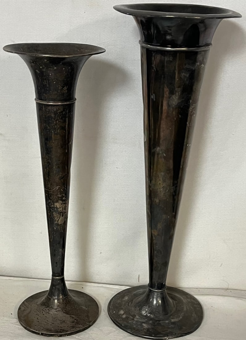 LOT OF 2 LG. STERLING SILVER TRUMPET VASES (1 of 11)
