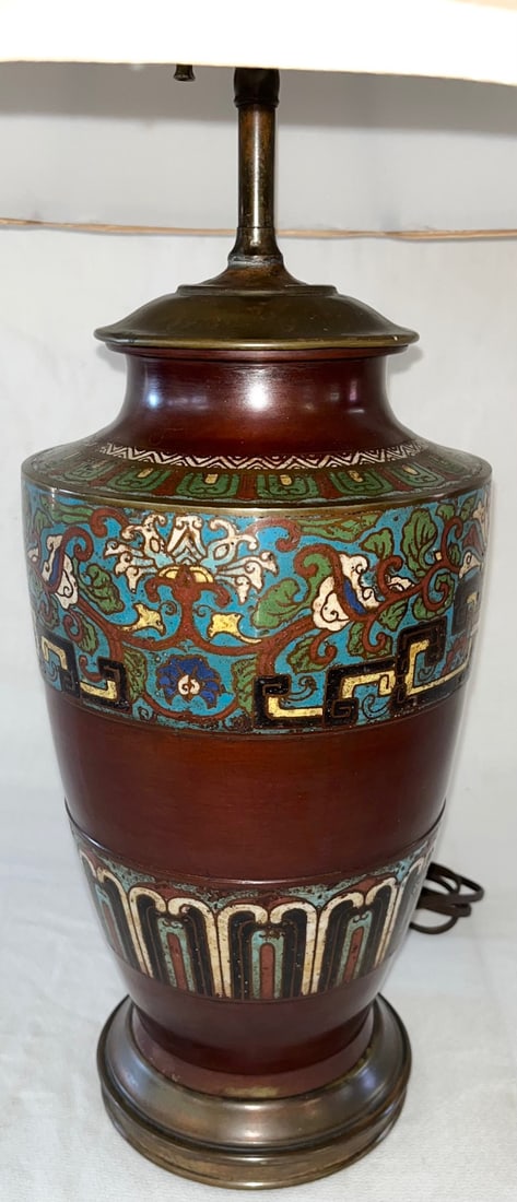 ANTIQUE BRONZE CLOISSONE / CHAMPLEVE LAMP (1 of 5)