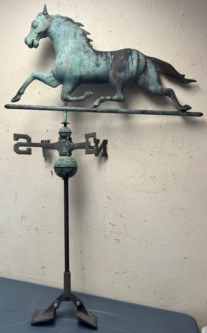 VINTAGE COPPER HORSE WEATHERVANE W/ CAST HEAD, DIRECTIONALS, ETC. (1 of 9)
