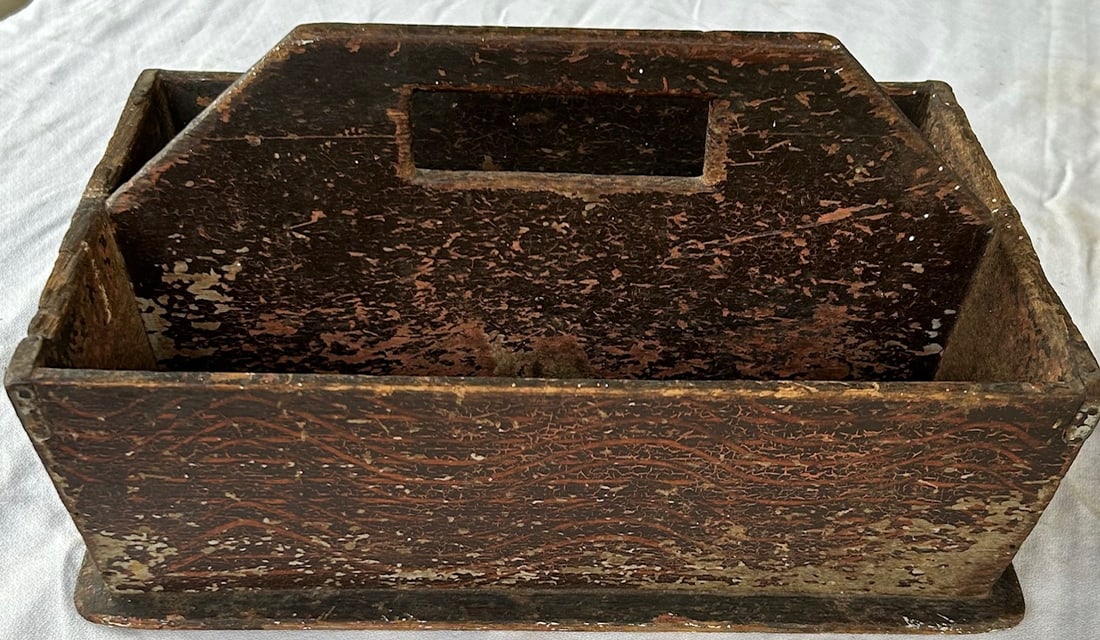 19TH C. PAINT DECORATED KNIFE BOX / CUTLERY TRAY (1 of 8)