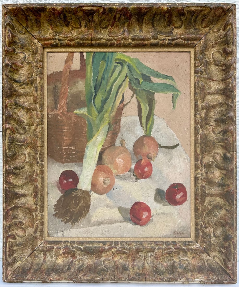 SIGNED "GOLDIE" O/C STILL LIFE PAINTING IN GILT CARVED WOODEN FRAME (1 of 9)