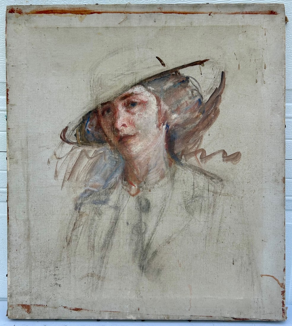 OIL ON CANVAS FEMALE PORTRAIT PAINTING ON STRETCHER - UNFRAMED (1 of 7)