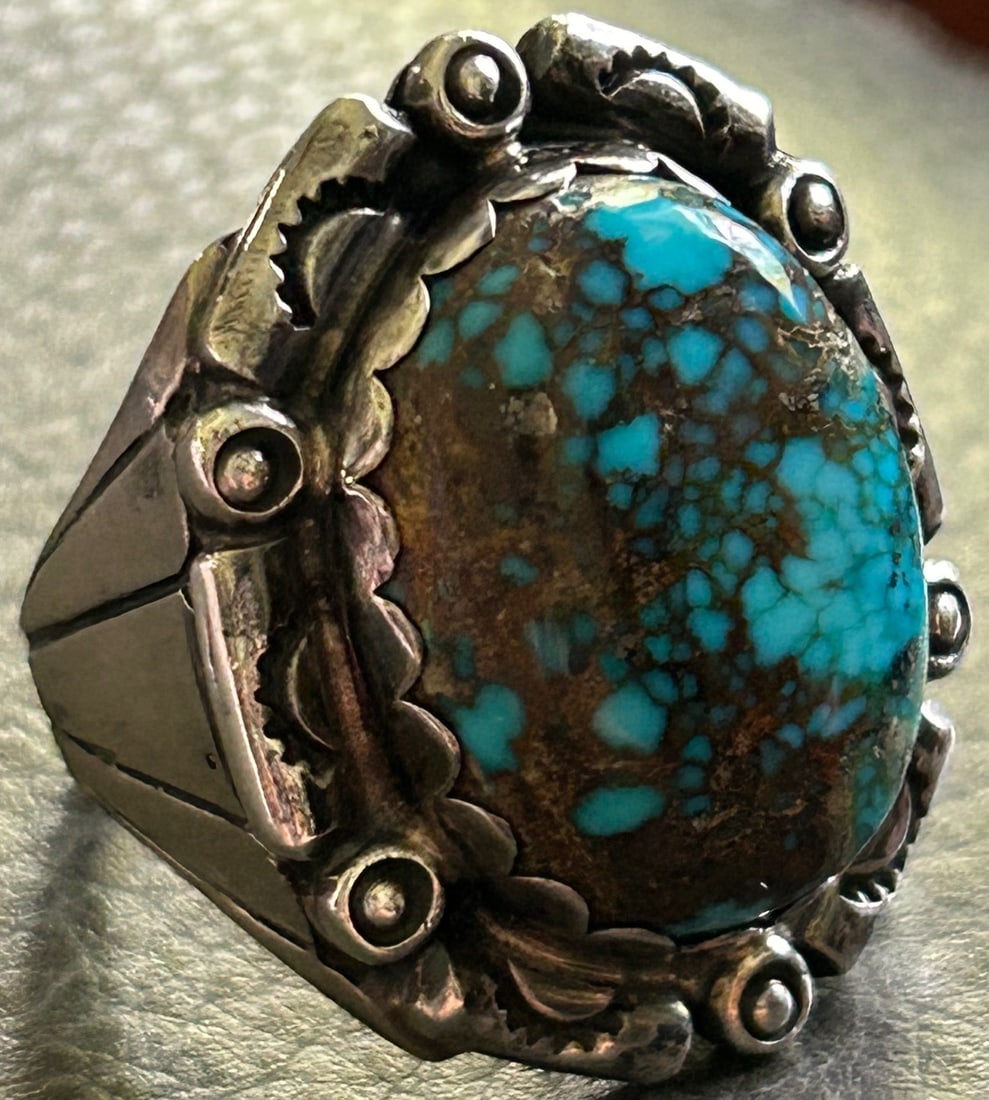 OLD PAWN NATIVE AMERICAN STERLING SILVER & TURQUOISE RING (1 of 7)