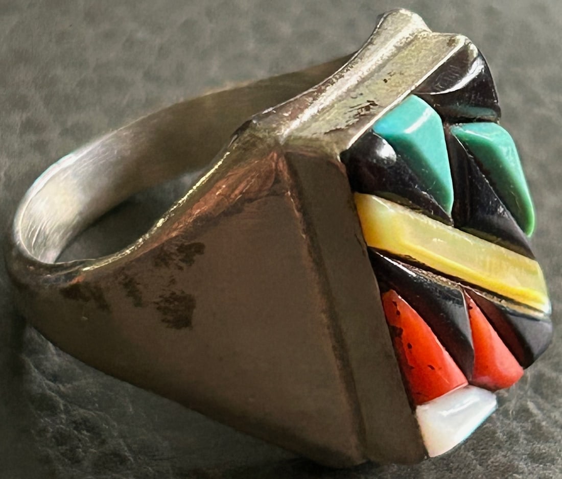 VINTAGE ZUNI MULTI-STONE STERLING SILVER SIGNET RING (1 of 5)