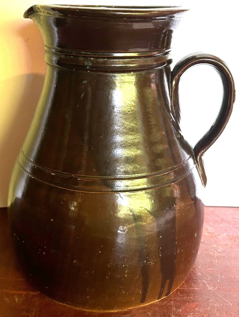 19TH C. BROWN ALBANY SLIP STONEWARE PITCHER (1 of 6)