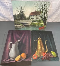 3 oil on board paintings, one signed Dorothy Watson '37