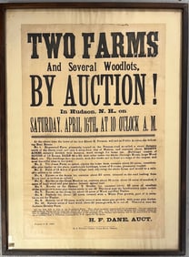1898 Auction Broadside Advertisement Hudson NH