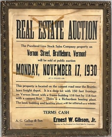 Real Estate auction broadside Advertisement Brattleboro, VT 1930