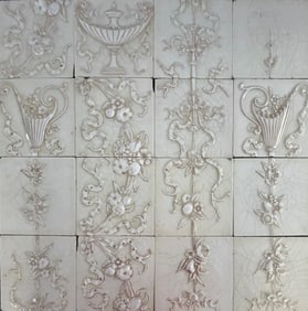 Lot of 16 Vintage Embossed Floral Tiles, Providential Tile Works, Trenton