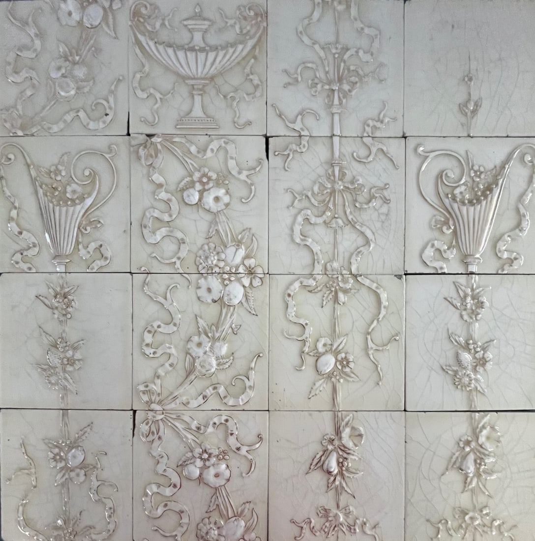 Lot of 16 Vintage Embossed Floral Tiles, Providential Tile Works, Trenton (1 of 11)