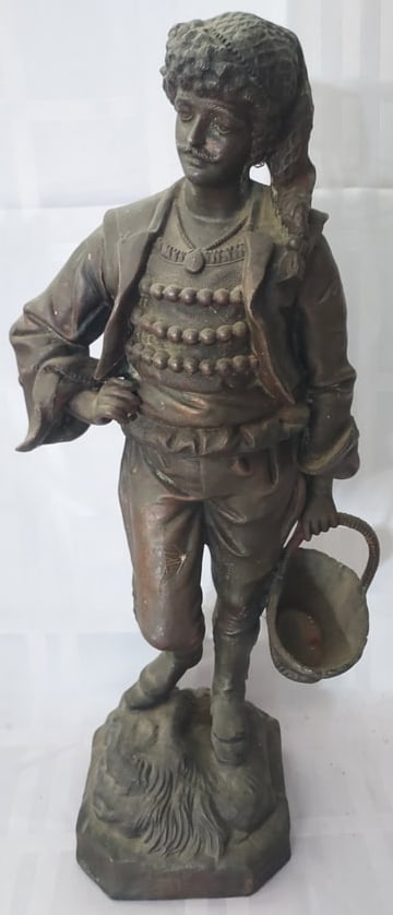 Antique Spelter Figure Carrying a Basket (1 of 7)