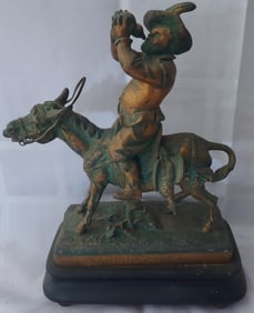 Vintage / Antique Painted Metal figure riding a donkey, Sancho Panca