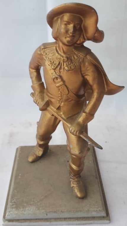 Antique Metal Figure of a French Cavalier: Antique Metal Figure of a French Cavalier in Gold Paint - Condition as pictured, unless otherwise noted. If you have any question please contact us.