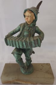 Antique Metal Paint Decorated Figure Playing the Organ Concertina