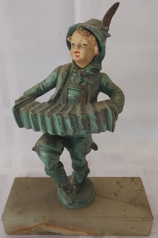 Antique Metal Paint Decorated Figure Playing the Organ Concertina (1 of 5)