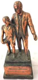 Metal Statue of Milton Hershey and Boy on Pedestal Base