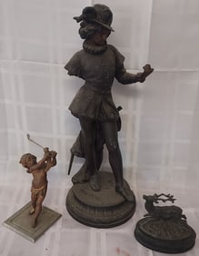 Lot of 3 Various Antique Metal Figural Statues, Figures