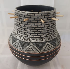 Gerald Pinto Navajo-Dine Chaco Carved Clay Pot