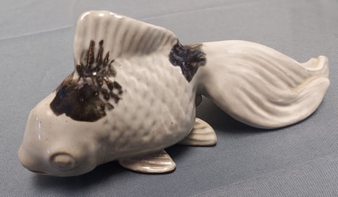 Asian Pottery White and Black Koi Fish