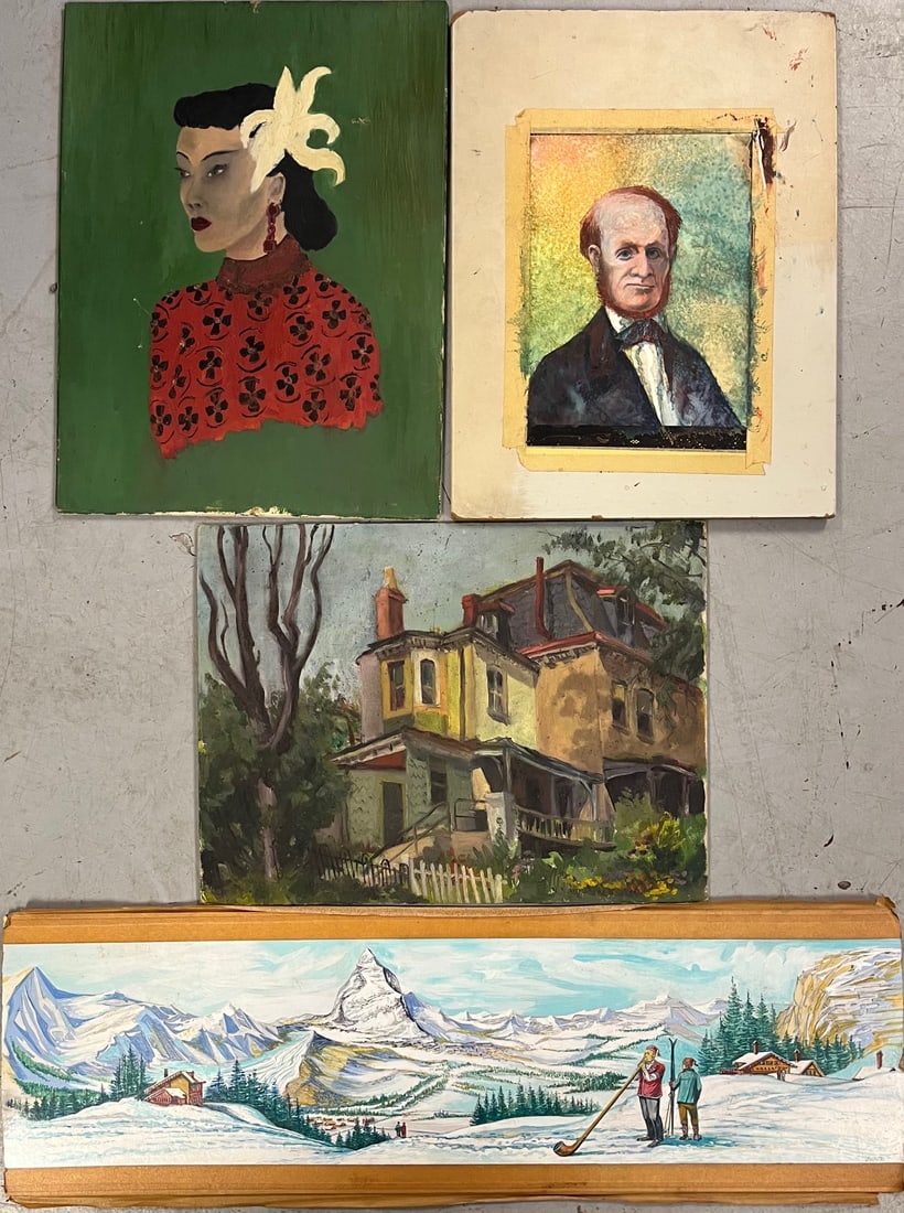 Lot of 4 Vintage Paintings, One Signed Lewando, 2 Others Attributed to Lewando (1 of 16)