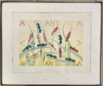 Vintage Framed Ant watercolor Painting on Paper