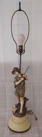 Moreau Style French Figural Lamp With Boy Fishing and Duck