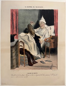 Antique Hand Colored Lithograph La Journée du Celibataire plate 1 Honoré Daumier